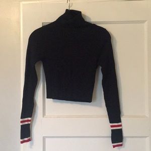 Zara Knit Navy Blue Cropped Turtleneck Sweater